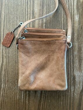 Vintage style Paul & Taylor Pebbled Brown Leather Crossbody Small Bag